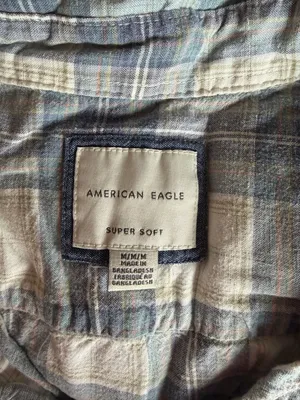 American Eagle Blue and White Plaid Button Up Top thumbnail 5