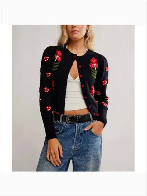 FREE PEOPLE NWT Nonna Knit Cardi / Midnight Bloom Combo thumbnail 2