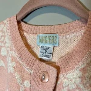 Tangiers Women’s Pink White Floral‎ Vintage Cardigan Medium thumbnail 3
