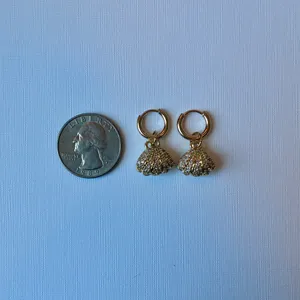 Handmade Shell with Pearl Gold Huggie Earrings thumbnail 4