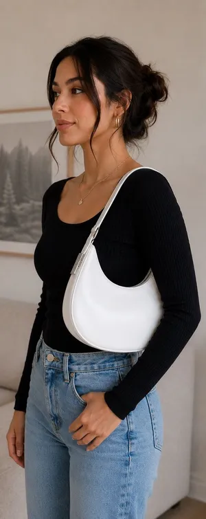 White Crescent Shoulder Bag | Y2K Minimalist Purse thumbnail 1