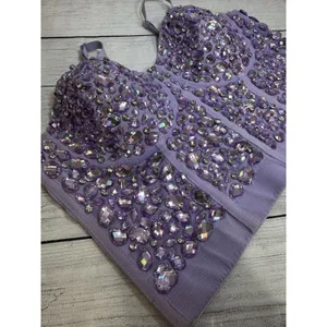 Women Lilac RHINESTONES Bustier SizeLARGE Festival Party Corset thumbnail 5