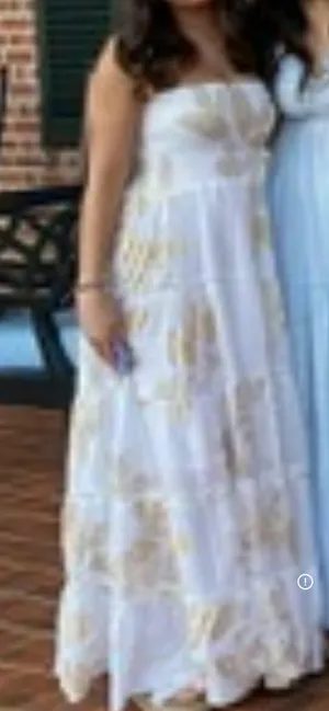 White And Gold Feather Pattern Maxi Dress thumbnail 7