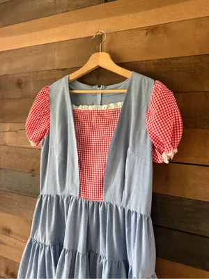 Vintage Handmade Blue Red Gingham Prairie Dress Cottagecore Puff Sleeve thumbnail 11