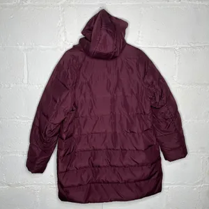 J.Jill Women’s Long Hooded Down Puffer‎ Coat Burgundy Size Large thumbnail 2