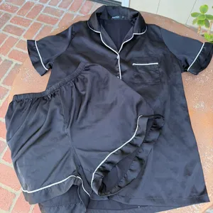 NWOT Matching Black silk ruffle pajama set sz s #loungewear #sleepwear thumbnail 2