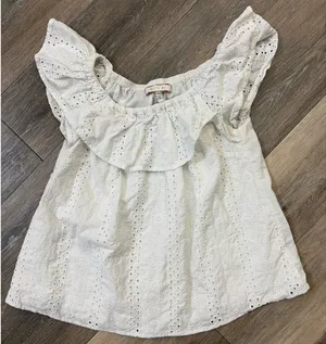 Eri + Ali Anthropologie White Eyelet Off Shoulder Blouse XS Boho Ruffle Top thumbnail 1