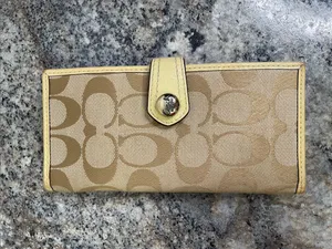 Coach Signature C Tan Clutch Wallet with Yellow Trim thumbnail 2