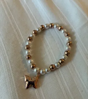 Blush Crush Pearl and Rose Gold Butterfly Charm Stretch Bracelet thumbnail 4