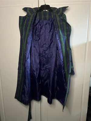 Vintage Jeffrey Banks Plaid Trench Coat Longline Belted Green Purple Size M thumbnail 13