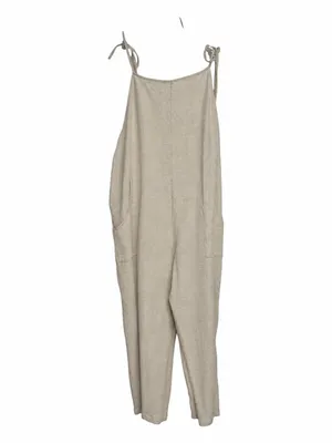 Altar’d State Linen Blend Tie-Shoulder Jumpsuit Oatmeal Size XL thumbnail 3