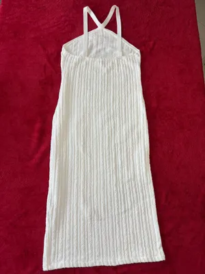 Zara White Cable Knit Cross Neck Halter Dress M Quiet Luxury Coastal ResortWear thumbnail 5