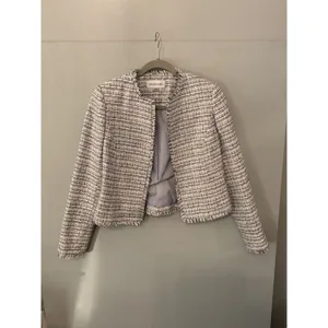 Calvin Klein Tweed Fringe Collarless Blazer Jacket Boucle Career M thumbnail 4