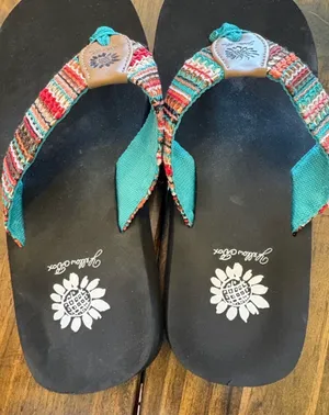 Yellow Box Teal & Multicolor Woven Strap Sandals thumbnail 3