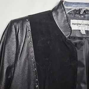 Vintage Maxen Couture RARE 100% leather rhinestone black western jacket sz 10 thumbnail 7