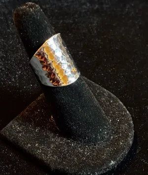 Statement Silver tone Hammered Wide Cigar Band Ring Size 6 thumbnail 1