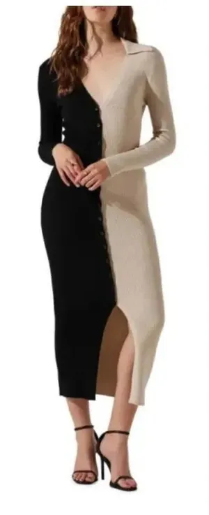 ASTR the Label Colorblock button down Long Sleeve Rib Sweater Dress XS thumbnail 1