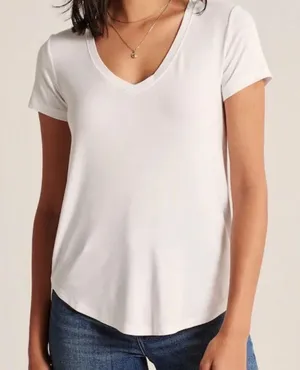 Abercrombie & Fitch White V-Neck Short Sleeve Tee thumbnail 1