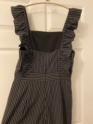 Large Boutique Vertical pinstripe jumpsuit, ruffled sleeves square neck line thumbnail 2