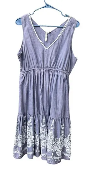 Overdrive size L pompom neckline sundress elastic waist trumploy embroidered hem thumbnail 1