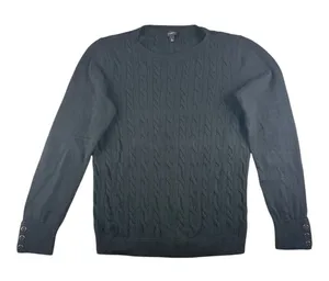 Talbots Women Black Cable Knit Lambswool Blend Button Cuff Sweater Large Classic thumbnail 1