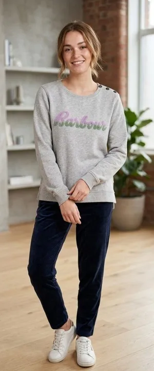 Barbour Poole Overlayer crewneck sweatshirt light gray size 10 NWT thumbnail 1