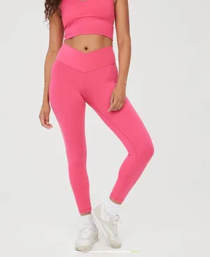OFFLINE By Aerie Solar Pink Real Me High Waisted Crossover Legging Size XS Short thumbnail 9