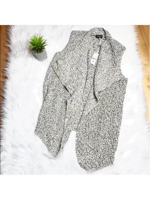 NEW Jones New York Black Cream & Gray Chunky Knit Waterfall Vest Medium NWOT thumbnail 3