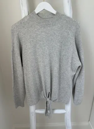 Loft Women’s Tie Hem Soft Crewneck Gray Sweater Size Large thumbnail 1