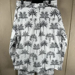 The Company Store Pajama Set Women Medium Black White Tropical Leaf Poplin PJ thumbnail 3