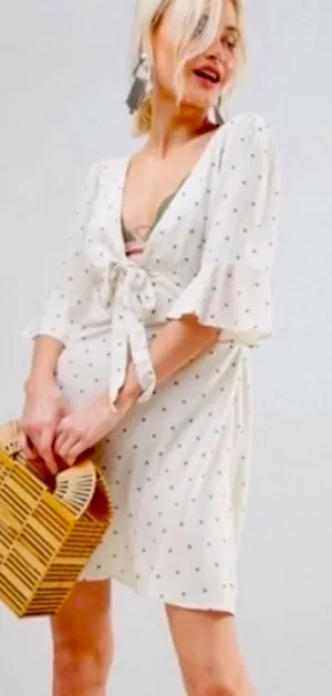 Free People All Yours Polka Dot Tie-Front Mini Dress White Black Size 6 NWT thumbnail 1