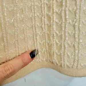 Vintage Banana Republic Cream Merino Wool Beaded Sleeveless Polo Sweater Tank L thumbnail 8