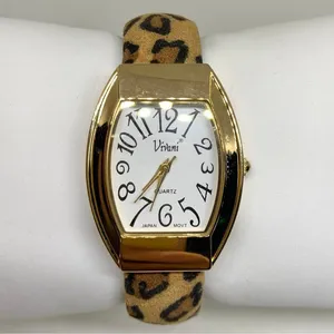Vivani Women's gold tone Cheetah Print Cuff Band watch quartz 29mm 6” running thumbnail 1