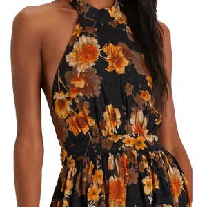 Lulus Charming Vision black floral Swiss dot Lurex halter midi dress thumbnail 3