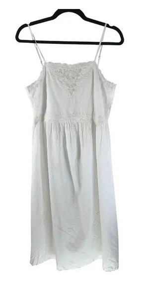 H&M Dress Embroidered Cotton Square Neck A Line Midi White XS thumbnail 1