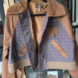 By Anthropologie Plaid Crop Utility Jacket barn corduroy khaki checkered collar thumbnail 5