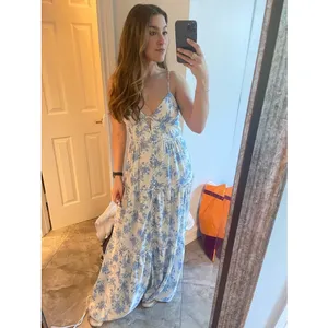 LoveShackFancy Women's White Blue Floral Garnita Floral Tiered Maxi Dress Size 0 thumbnail 16