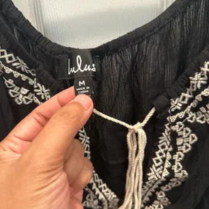 Lulus Black Jumpsuit with Off White Embroidery and Tassel thumbnail 2