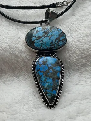 Turquoise Natural Gemstone 925 Silver Plated Gemstone Pendant Necklace thumbnail 1