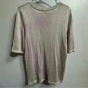 COS Women’s Short Sleeve Knit Summer Sweater‎ Beige Cream Cutout Minimalist M thumbnail 7