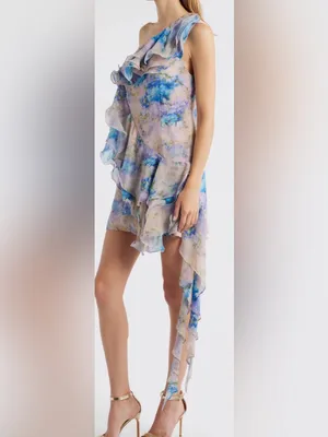 NEW Elliatt Briony Floral One-Shoulder floral blue Minidress Sz M thumbnail 3