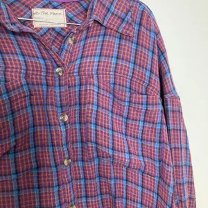 New Free People Oversized Bohemian Grunge Cardiff Plaid Swing Top Shirt Small thumbnail 3