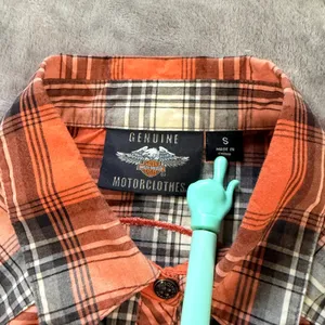 Harley Davidson Plaid Short Slv Snap Button Shirt S Orange Black Biker Western thumbnail 4