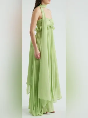 NEW DELFI COLLECTIVE Diana Pleaded Strapless Chiffon Lime Green Dress sz S thumbnail 3