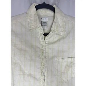 Bugle Boy Women's Size Med Light Yellow White Plaid Sleeveless Button Down VTG thumbnail 2