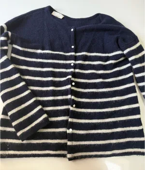 Sézane Navy and White Striped Mohair Blend Cardigan thumbnail 4