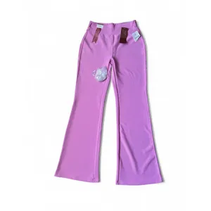 Bubblegum Pink Scuba Flare Pants Chain Belt Y2K McBling Barbiecore Femme Fatale thumbnail 4