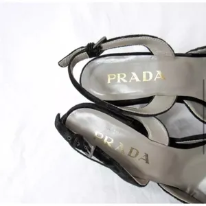 Prada Black velvet Slingback wedge Heels thumbnail 6