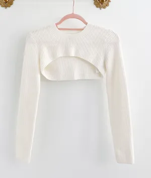 Abercrombie Cream Ribbed Ultra Crop Bolero Shrug Sweater thumbnail 1