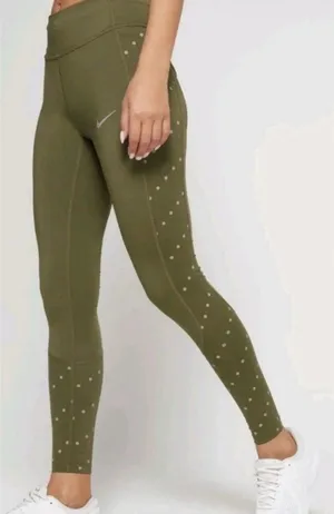 Nike Dri Fit Running Tights Womens Large Olive Green High Rise Reflective size S thumbnail 1